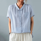 Casual Lapel Button Design Cotton And Linen Shirt