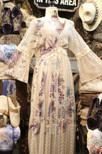 Lead Singer Beige Embo Flower Maxi Dress