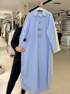 Casual Long-sleeve Cotton Long Shirt With Side Slits