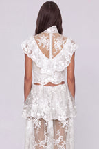 Fergal Lace Ruffle Floral Skirt Set  In White