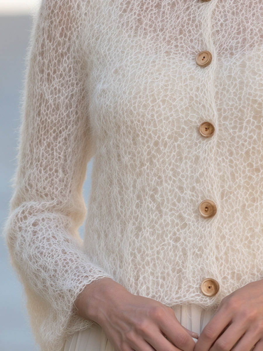 Ivory Mohair Textured Knit Cardigan