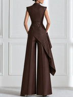 Embroidered Asymmetric Vest And Wide-Leg Pants Set