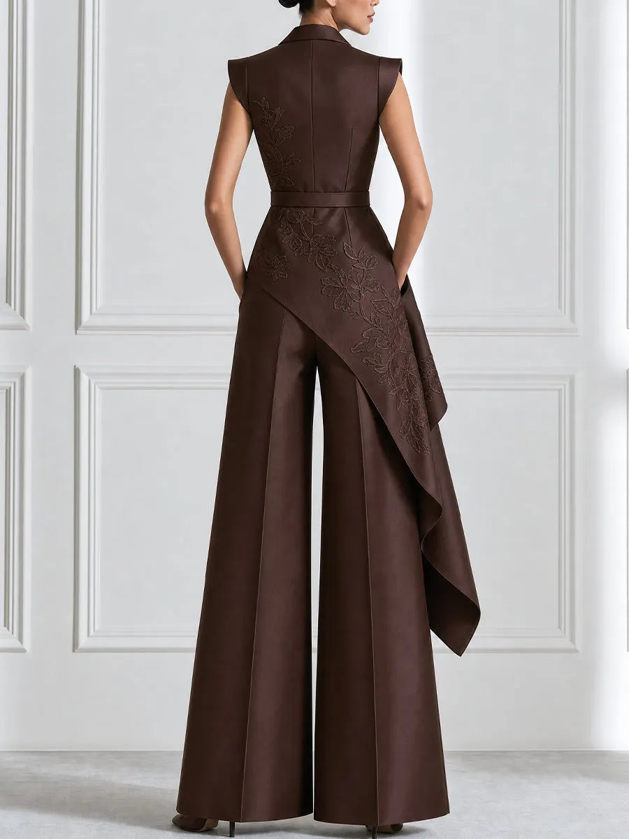 Embroidered Asymmetric Vest And Wide-Leg Pants Set