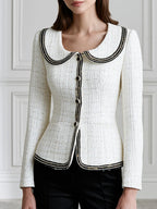 Contrast-Trim Peter Pan Collar Tweed Jacket