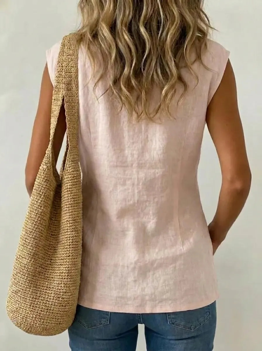 Women's Causal V-neck Sleeveless Twist Cotton Top