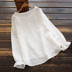 Vintage Flounce Floral Embroidery Cotton Linen Comfy Shirt