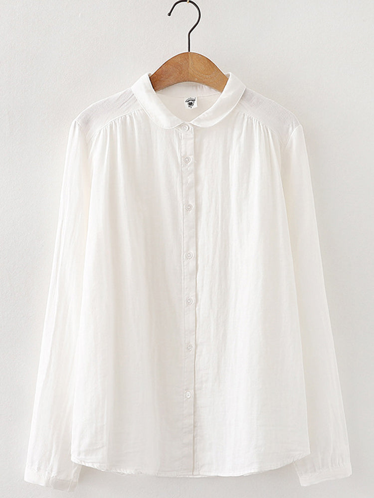 Women's Vintage Simple Linen Blend Long Sleeve Shirt