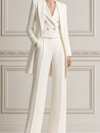 White Tailored Coat Blazer & Wide Leg Pants Three-Piece Set