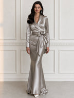 Shawl Collar Wrap Bow Top & Mermaid Maxi Skirt