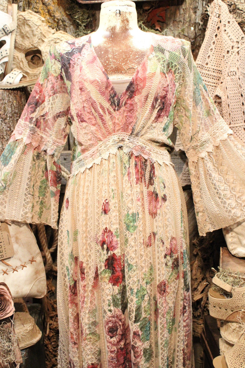 Lead Singer Taupe Big Rose Maxi Dress
