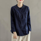 Vintage Women's Cotton Linen Lace Casual Shirt