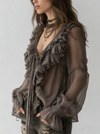 Grey Bohemian Ruffled Shirt