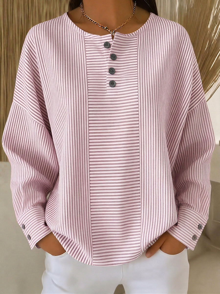 Artistic Cut Striped Cotton-linen Shirt Blouse
