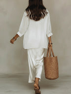 White Button-down Shirt And Satin Slip Dress Two-piece Set