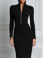 Black Dress Fall Wedding Guest Dress Zip Front Mermaid Maxi Dress