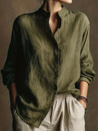 Vintage Loose Cotton Linen Stand Collar Long Sleeved Shirt