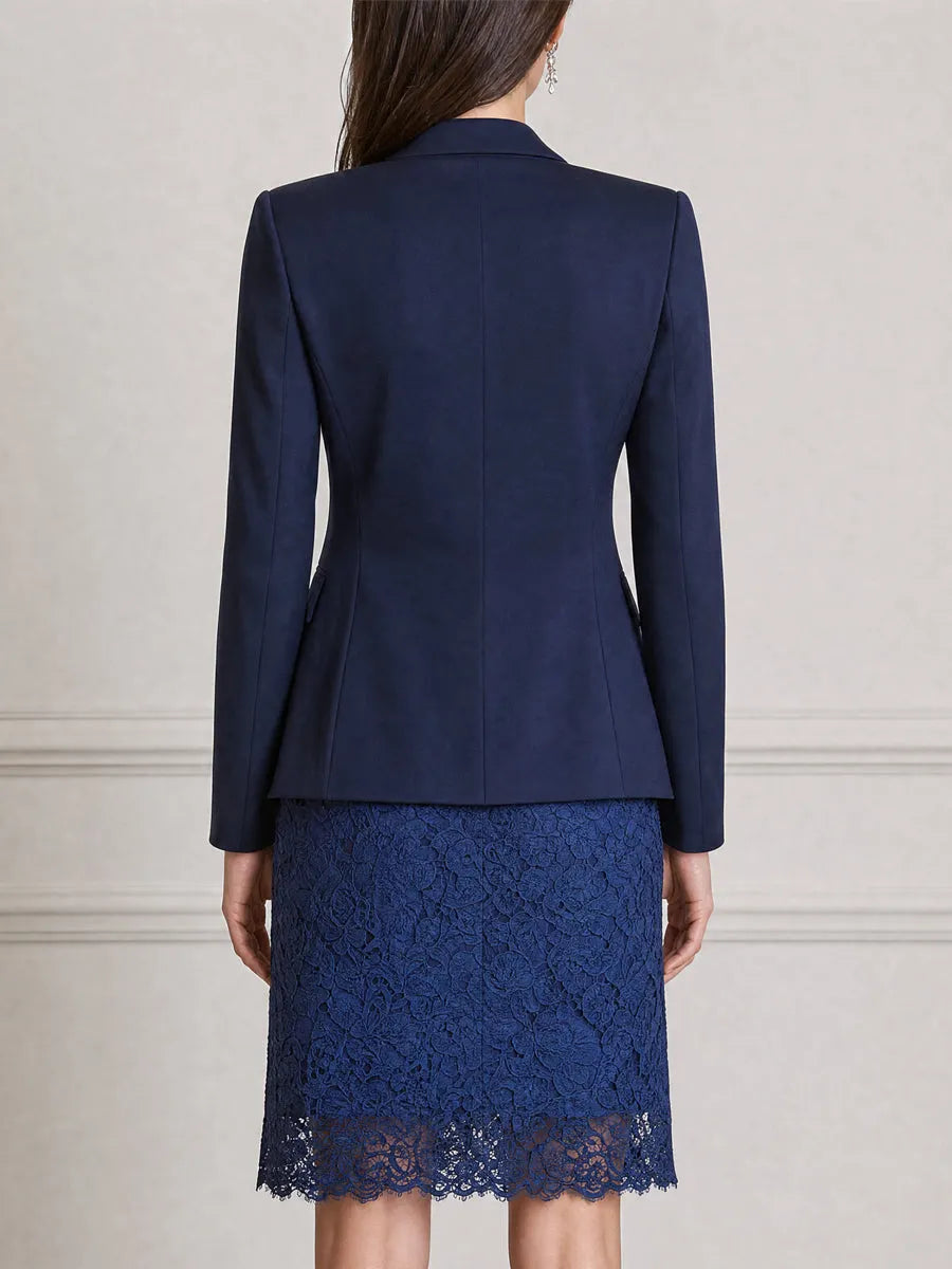 Elegant Floral Lace Dress & With Tailored Blazer Set