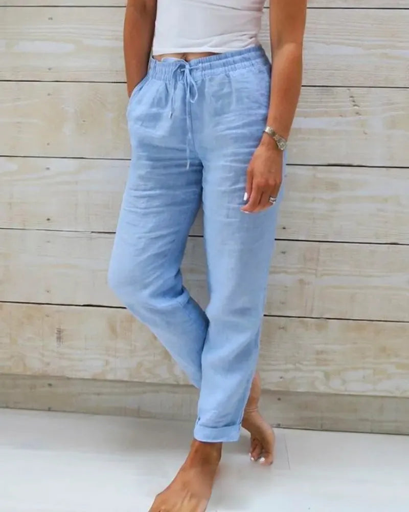 🔥[S-2XL]🍃👖Women's elastic waist cotton-linen wide-leg pants