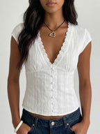 Women's V-neck Lace-trimmed Top