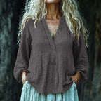 Vintage Elegant Art Linen V Neck Shirt