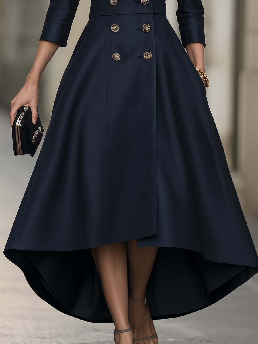 Double-Breasted Lapel High-Low Maxi Dress