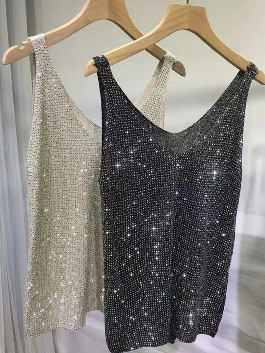 Stylish, Sparkling Rhinestone Knit Vest