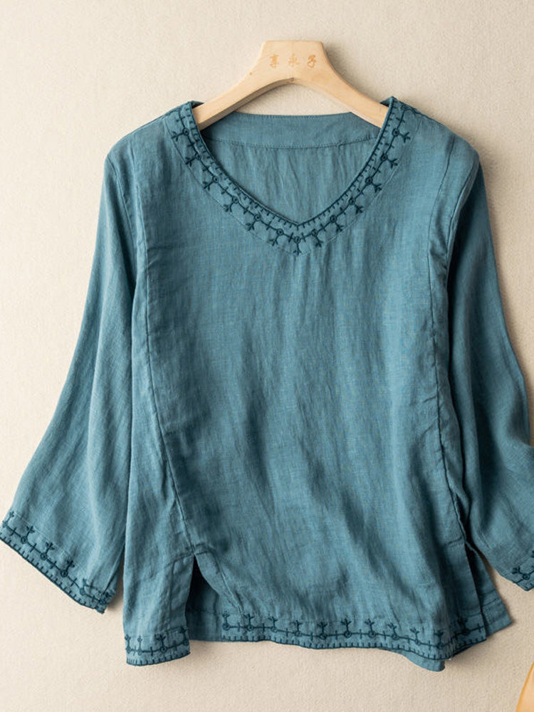Vintage Embroidered Linen Blend Tunic