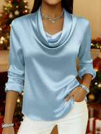 Women's Christmas Elegant Cowl neck  Satin Top