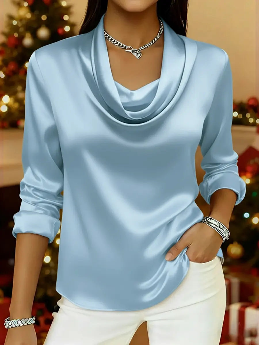 Women's Christmas Elegant Cowl neck  Satin Top