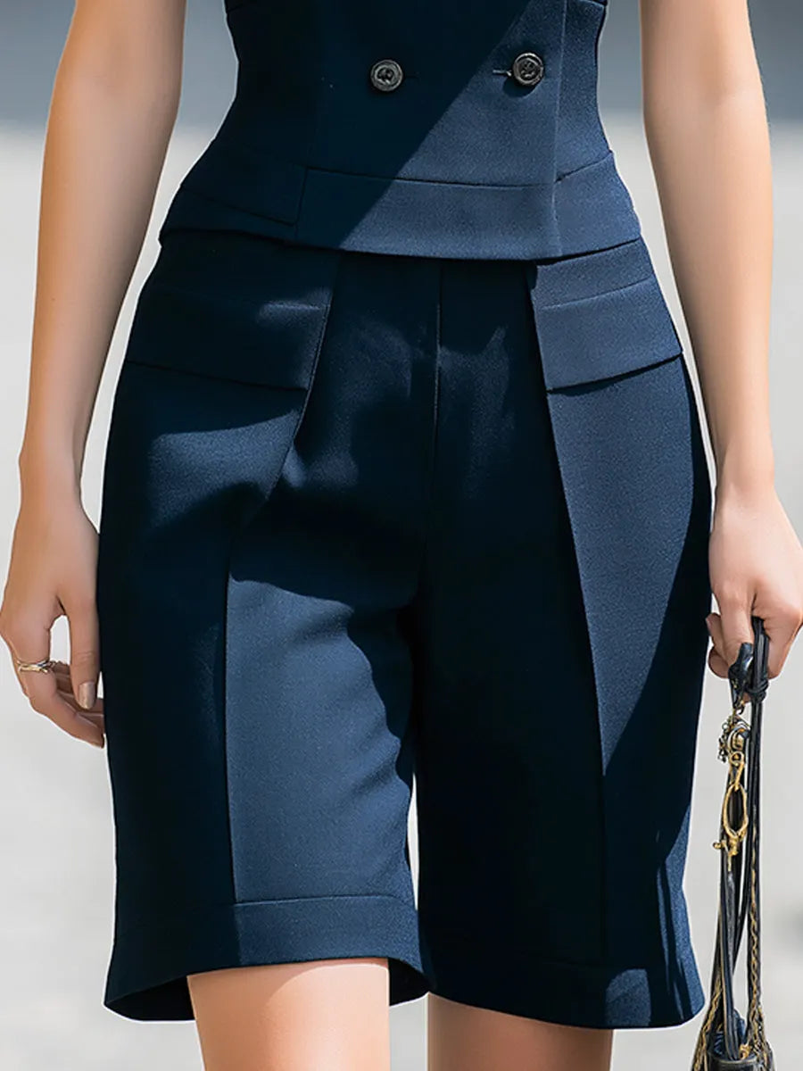 Sleeveless Double-Breasted Tailored Vest & Bermuda Shorts Set