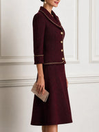 Tweed Shawl-Collar Jacket & A-Line Midi Skirt Set