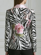 Floral Zebra Print Contrast-Lapel Tailored Blazer