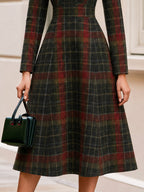 High Neck Long Sleeve Fit & Flare Wool Blend Midi Dress