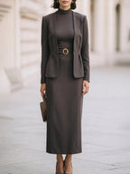 Belted Blazer And Maxi Dress Set