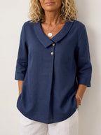 Women's Casual Linen Asymmetric Collar Inverted Pleat Top