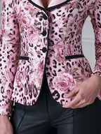 Floral Leopard Print Contrast-Lapel Tailored Blazer
