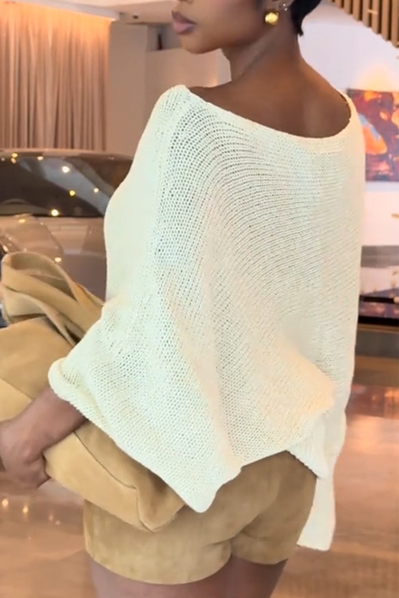 Women's Round Neck Solid Color Knitted Casual Top