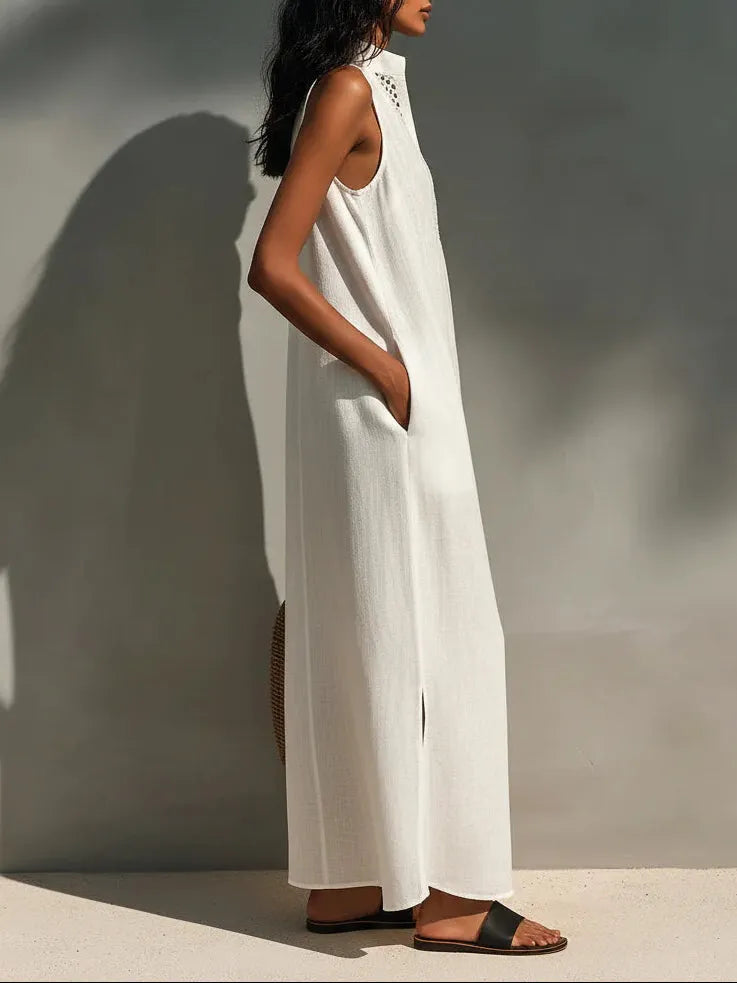 Minimalist Sleeveless Maxi Dress With Cutout Neckline