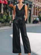 Sleeveless V-Neck Top & Wide-Leg Pants Set