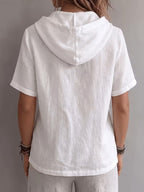 Women's Temperament Hooded Top Loose Short-sleeved Half-open Placket Covering Meat Shirt