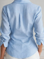 Light Blue Button Front Point Collar Blouse