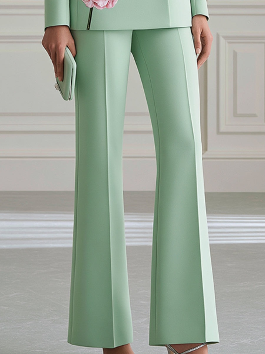 Floral Embellished Tailored Blazer And Wide-Leg Pants Set
