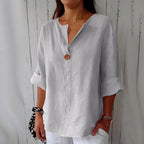 Solid Color Linen Blend Loose Blouse
