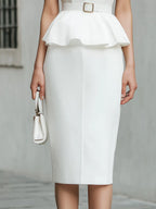 Sheer Mesh Peplum Top And Pencil Skirt Set