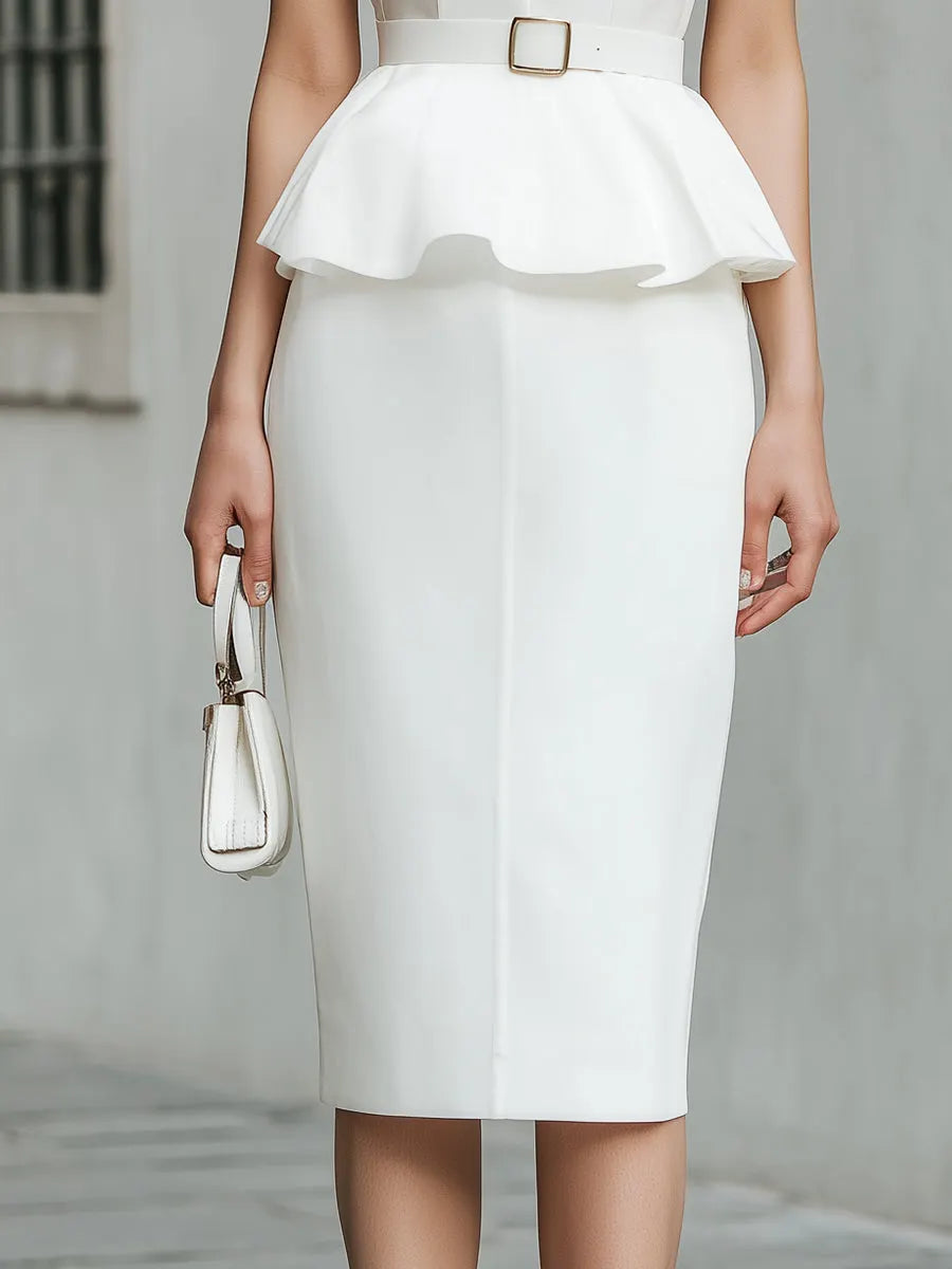 Sheer Mesh Peplum Top And Pencil Skirt Set