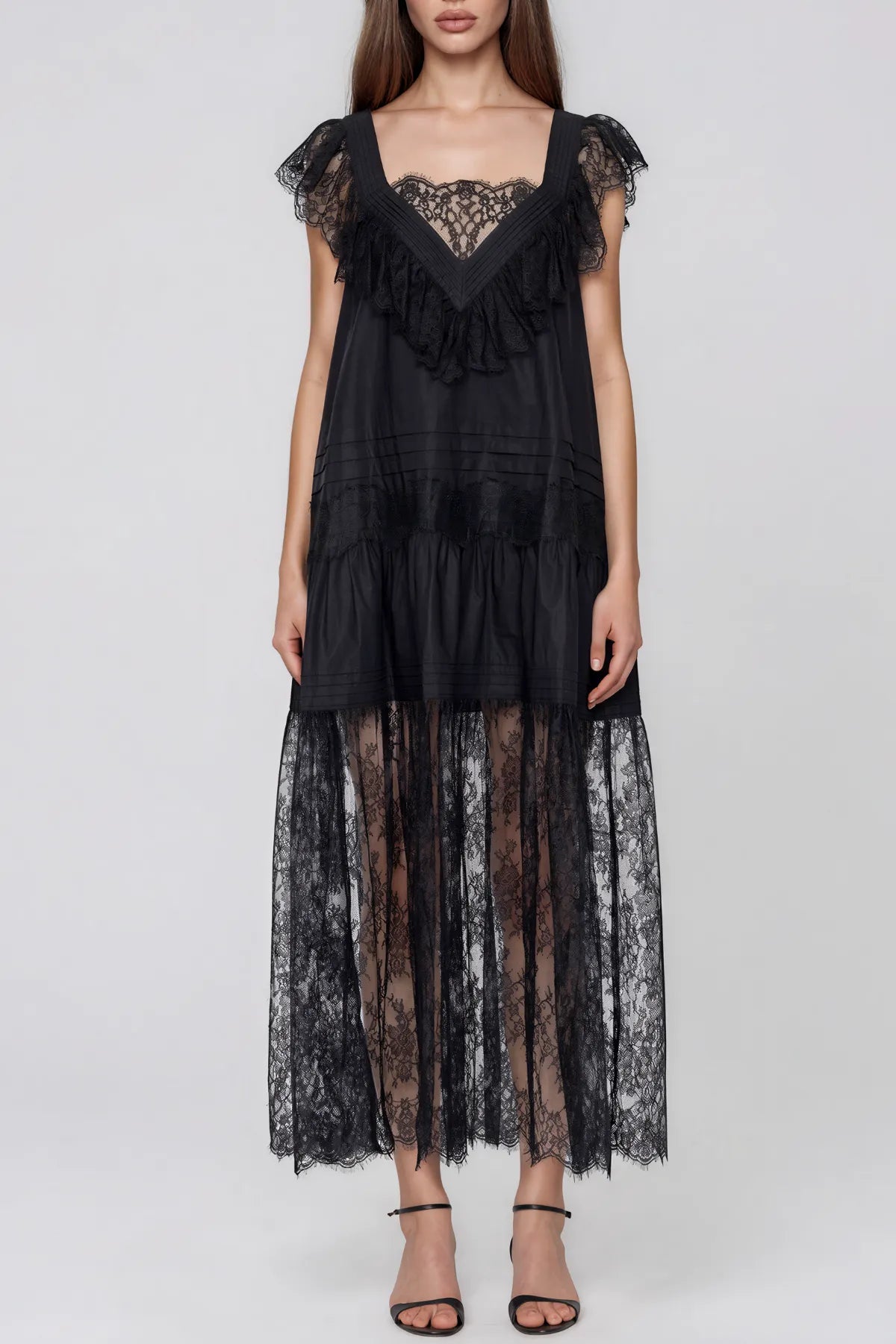 Karah Lace  Ruffle Maxi Dress