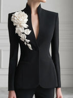 Sculptural Floral Appliqué Tailored Blazer