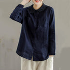 Vintage Women's Cotton Linen Lace Casual Shirt