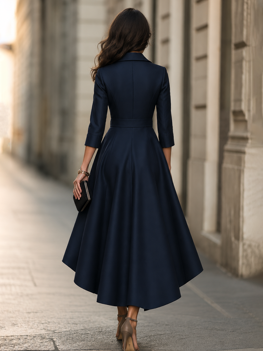 Double-Breasted Lapel High-Low Maxi Dress