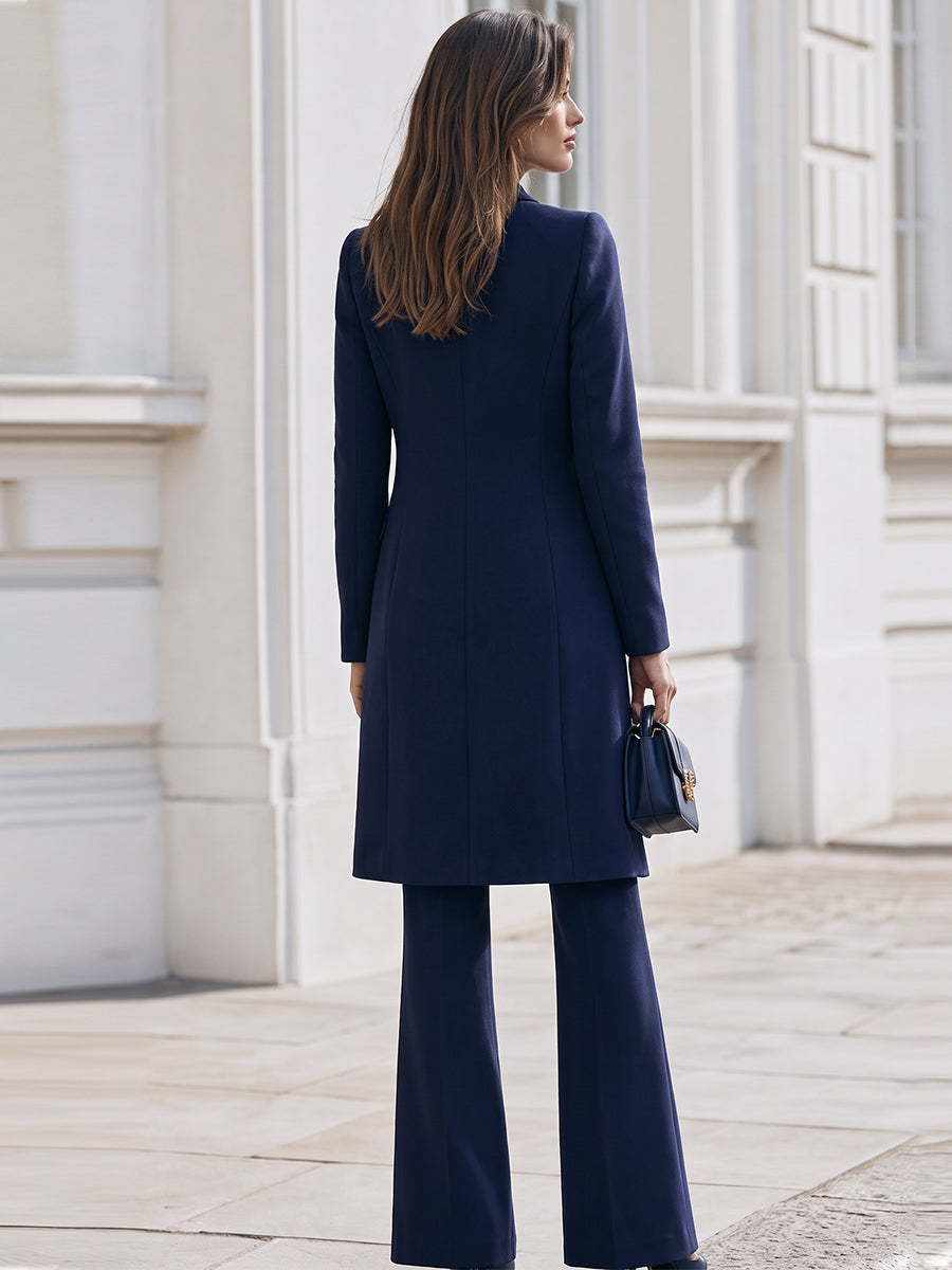 Double‐Breasted Long Blazer Coat & Flared Trousers Co‐Ord Set